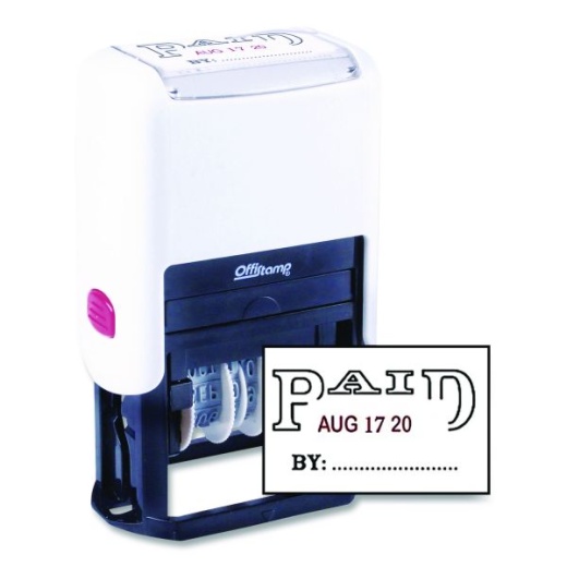 Offistamp Self-Inking Message Stamp with Blank 'By' Line, 12 Years, PAID, 1.63" x 0.88", Black/Red Ink
