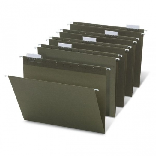 100% Recycled Green Hanging Folders - Letter Size, 1/5 Cut, Pack of 25