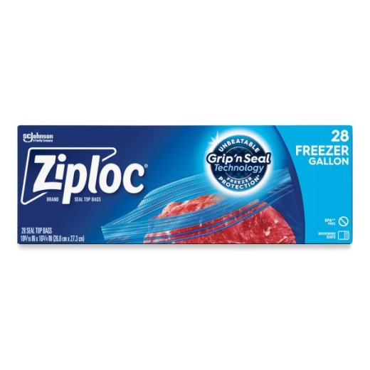 Ziploc Zipper Freezer Bags, 1 Gal, 9.6" X 12.1", Clear, 28/Box