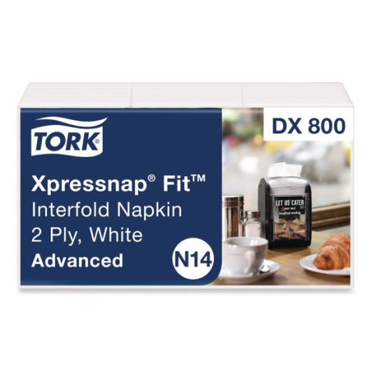 Tork Xpressnap Fit Interfold Dispenser Napkins, 2-Ply, 6.5 X 8.39, White, 120/Pack, 36 Packs/Carton