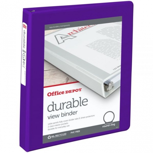 Durable View 3-Ring Binder, 1" Round Rings, Purple