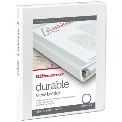 Durable View 3-Ring Binder, 1/2" Round Rings, White
