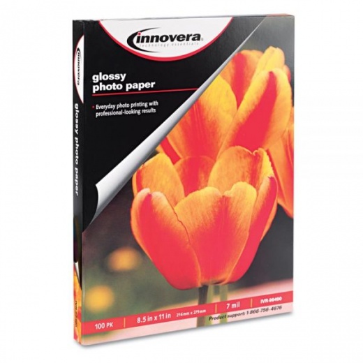 Innovera Glossy Photo Paper - 7 Mil, 8.5 x 11, Glossy White, 100/Pack