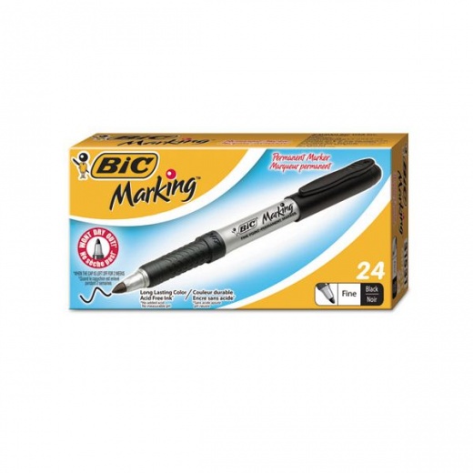 Bic Intensity Fine Tip Permanent Marker Value Pack, Fine Bullet Tip, Black, 24/Pack