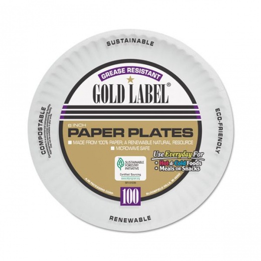 AJM Packaging Corporation Coated Paper Plates, 6" Dia, White, 100/Pack, 12 Packs/Carton