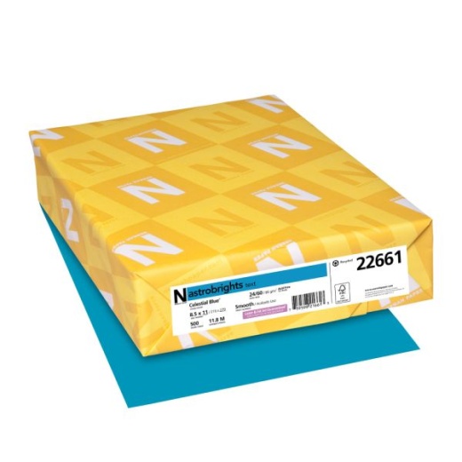 Neenah Astrobrights Bright Color Copy Paper, Celestial Blue, Letter (8.5" X 11"), 500 Sheets Per Ream, 24 Lb, 94 Brightness, Fsc Certified