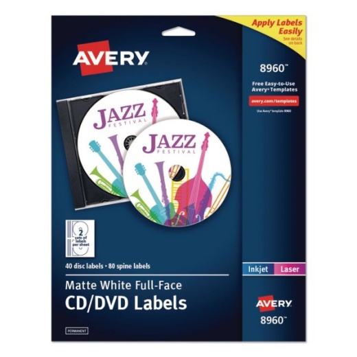 Avery Inkjet Full-Face CD Labels, Matte White, 40/Pack