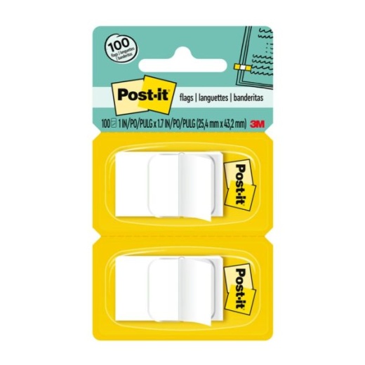 Post-it Flags 1 inch x 1-11/16 inch, White, 50 Flags Per Pad, Pack of 2 Pads