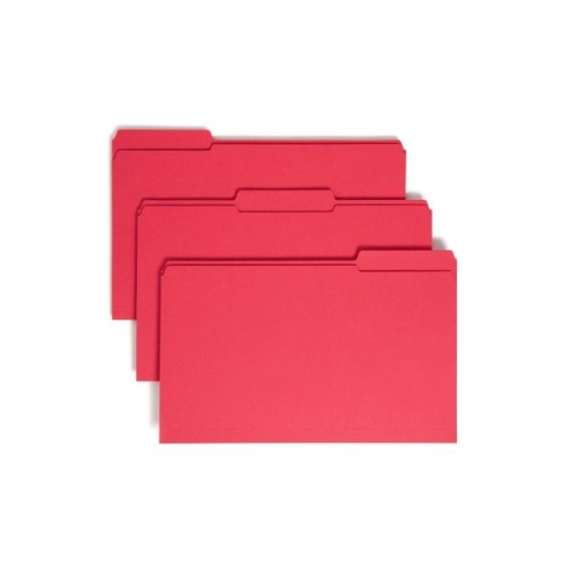 Smead Color File Folders with Reinforced Tabs, Legal Size, 1/3 Cut, Red, Box of 100