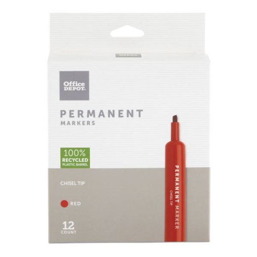 Permanent Markers, Chisel Point, 100% Recycled, Red Ink, Pack Of 12