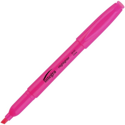 Integra Pen Style Fluorescent Highlighters - Chisel Marker Point Style - Fluorescent Pink - 12/Dozen