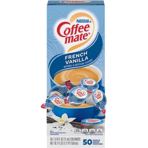 Nestlé Coffee-Mate Liquid Creamer, French Vanilla Flavor, 0.38 Oz Single Serve X 50