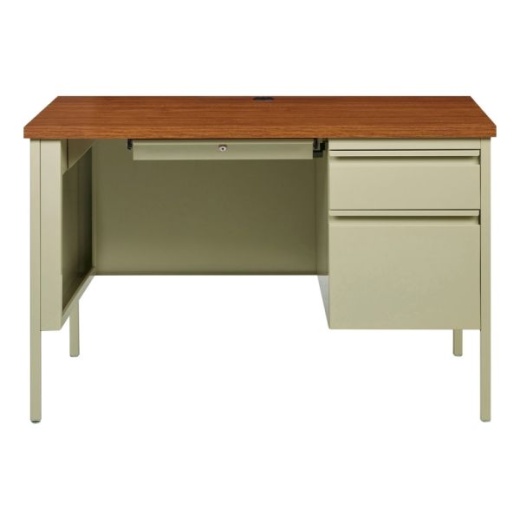 Lorell Fortress Steel 46"W Right-Pedestal Computer Desk, Oak/Putty
