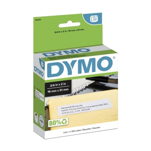 Dymo Labelwriter Return Address Labels, 0.75" x 2", White, 500 Labels/Roll