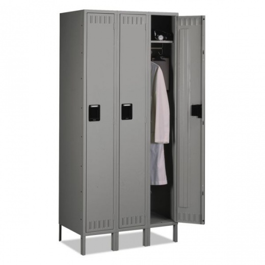 Tennsco Single-Tier Locker With Legs, Three Lockers With Hat Shelves And Coat Rods, 36W X 18D X 78H, Medium Gray