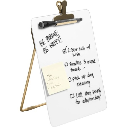 U Brands Glass Dry-Erase Desktop Easel with Gold Metal Stand