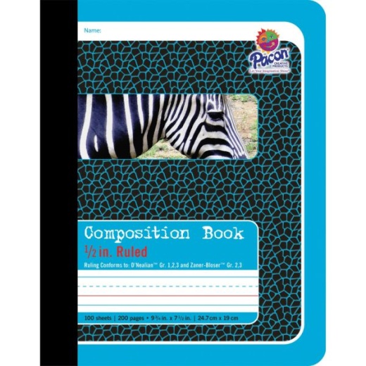 Pacon 1/2" Ruled Composition Book - 100 Sheets - 0.50" Ruled - 7 1/2" X 9 3/4" - Blue Cover - 1 Each