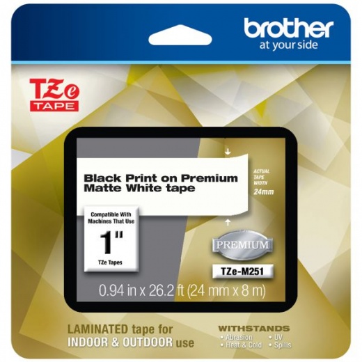 Brother TZe Premium Laminated Tape, 0.94" X 26.2 Ft, Black On White