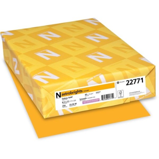 Astrobrights Gold Color Card Stock - Letter Size (8.5" x 11"), 65 lb, Pack of 250
