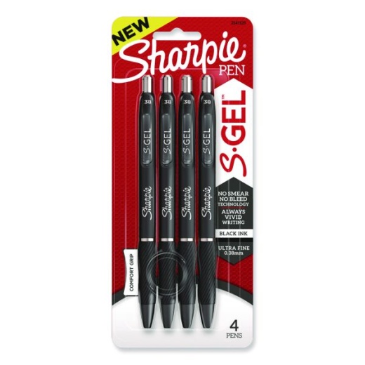 Sharpie S-Gel S-Gel High-Performance Gel Pen, Retractable, Extra-Fine 0.38 Mm, Black Ink, Black Barrel, 4/Pack