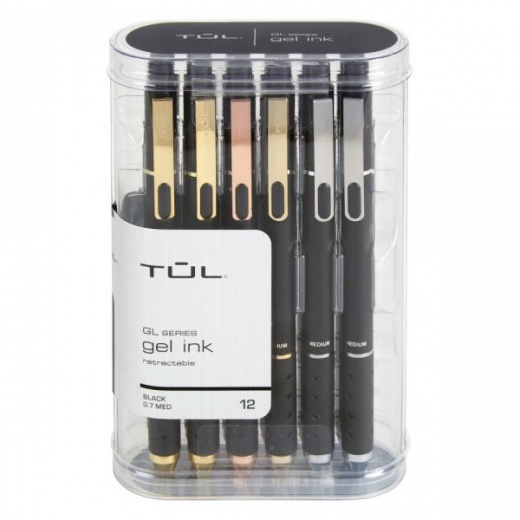 Tul Gl Series Retractable Gel Pens, Medium Point, 0.7 Mm, Black Barrel, Black Ink, Pack Of 12 Pens
