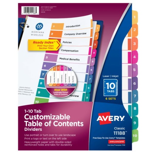 Avery Ready Index Table of Content Dividers for Laser and Inkjet Printers