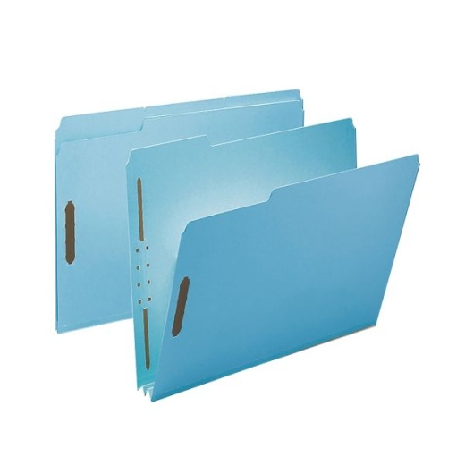 Smead Pressboard Fastener Folders - 2" Expansion, 8 1/2" x 11", Letter, 100% Recycled, Blue, Box of 25