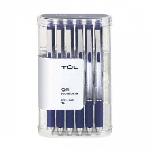 Tul Gl Series Retractable Gel Pens, Fine Point, 0.5 Mm, Silver Barrel, Blue Ink, Pack Of 12 Pens