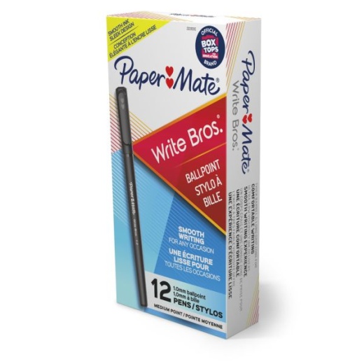Paper Mate Ballpoint Stick Pens, Medium Point, 1.0 Mm, Black Barrel, Black Ink, Pack Of 12