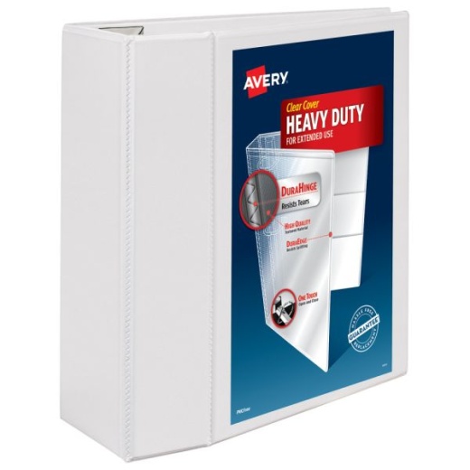 Avery Heavy-Duty View 3 Ring Binder, 5" One Touch Ezd Rings, White, 1 Binder