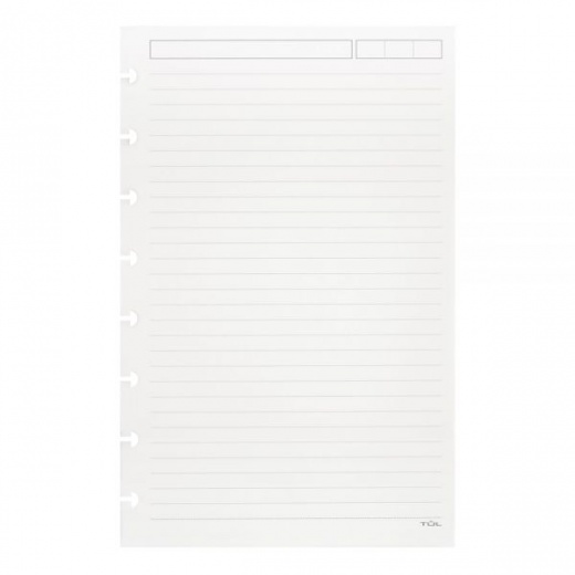 Tul Discbound Refill Pages, Junior Size, Narrow Ruled, 50 Sheets, White