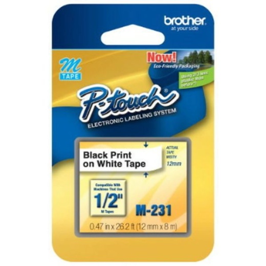 Brother M-231 Black-On-White Tape, 0.47" x 26.2'