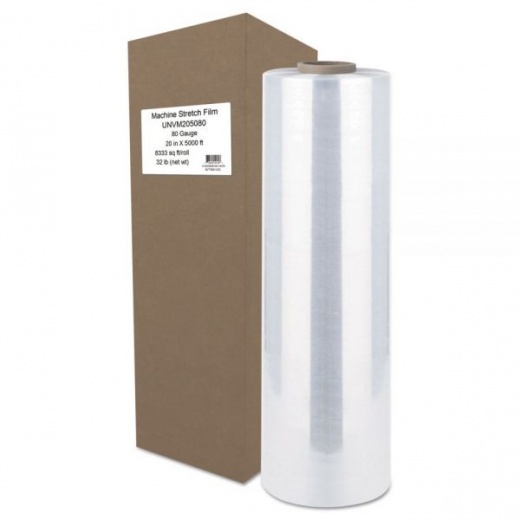 Universal Machine Stretch Film - 20" x 5,000 Ft, 20.3 Mic, (80-Gauge), Clear