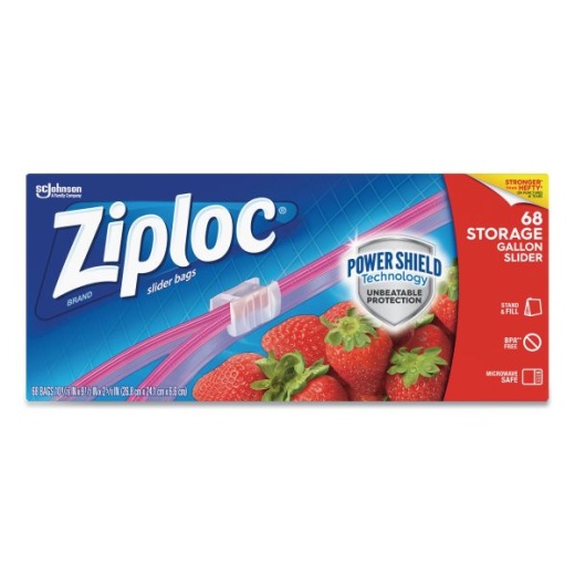 Ziploc Slider Storage Bags, Gallon, 9.5" X 2.63" X 10.56", Clear, 9/Carton