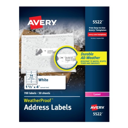 Avery WeatherProof Mailing Labels with TrueBlock Technology