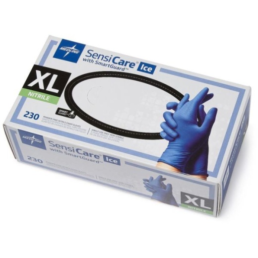 Medline Sensicare Ice Blue Nitrile Exam Gloves - X-Large Size