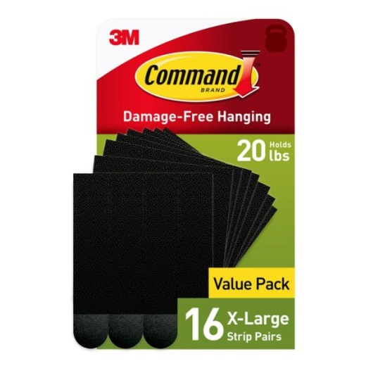 Command XL Picture Hanging Strips, 20 lb, Black, Pack of 32 Strips