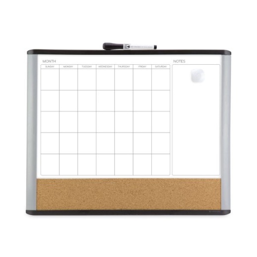 U Brands 3N1 Magnetic Mod Dry Erase Board, Monthly Calendar, 20 X 16, White  Surface, Gray/Black Plastic Frame