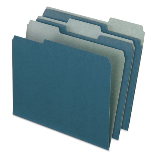 Pendaflex Earthwise 100% Recycled Colored File Folders, 1/3-Cut Tabs: Assorted, Letter Size, 0.5" Expansion, Blue, 100/Box