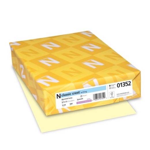 Classic Crest Premium Laser, Inkjet Print Copy & Multipurpose Paper - Letter - 8 1/2" x 11" - 24 lb Basis Weight - Smooth - Watermarked, Acid-free, Precision-cut - 500 / Ream - Baronial Ivory