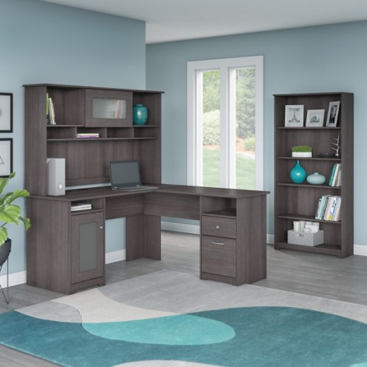 Bush Furniture Cabot 60W Corner Desk with Storage Modern Gray