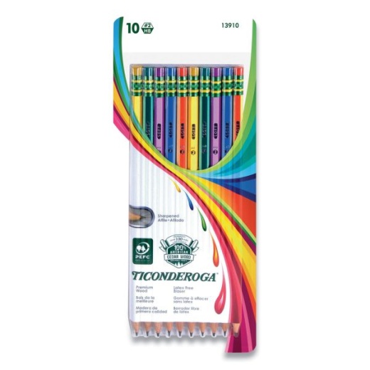 Ticonderoga Pencils, HB (#2), Black Lead, Assorted Barrel Colors, 10/Pack
