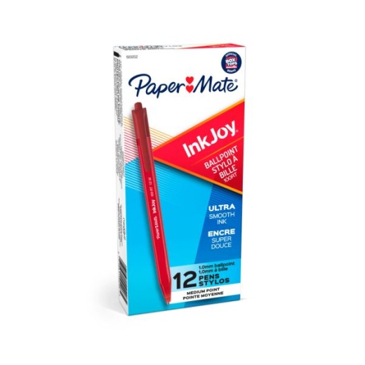 Paper Mate Inkjoy 100 Rt Pens, Medium Point, 1.0 Mm, Translucent Red Barrels, Red Ink, Pack Of 12