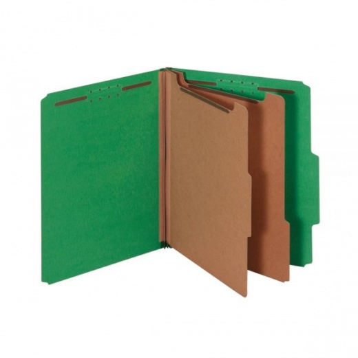 Classification Folders, 2 1/2" Expansion, Letter Size, 2 Dividers, 83% Recycled, Light Green, Pack Of 5