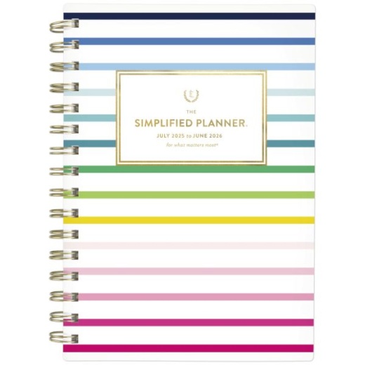 Simplified By Emily Ley For At-A-Glance Academic 2025-2026 Weekly Monthly Planner, Happy Stripe, Small, 5 1/2" X 8 1/2"
