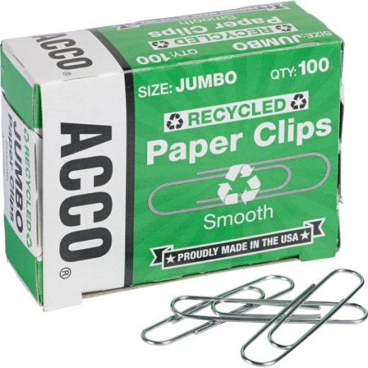 ACCO Paper Clips - 1000 Total, Jumbo, 90% Recycled, Silver