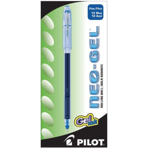 Pilot Neo-Gel Rollerball Pens, Fine Point, 0.7 Mm, Clear Barrel, Blue Ink, Pack Of 12