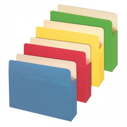 File Cabinet Pockets, Letter Size, 3-1/2" Expansion, Assorted Colors, Pack Of 5
