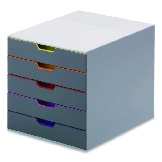 Durable Varicolor Stackable Plastic Drawer Box, 5 Drawers, Letter to Folio Size Files, 11.5" x 14" x 11", Gray