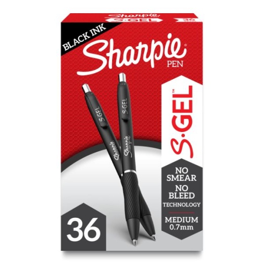 Sharpie S Gel Pens, Medium Point, 0.7 Mm, Black Barrel, Black Ink, Pack Of 36 Pens